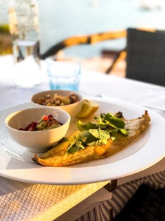 Grilled turbot fillet with side dishes