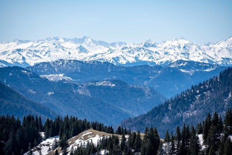 View of the snow-covered main ridge of the Alps