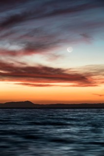 Moon at sunset at Lake Taupo