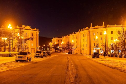 Night shot of Magadan