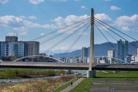Massive bridge spanning across the Ishikari river flowing through Sapporo