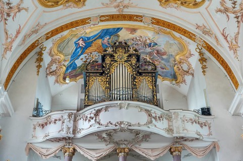 Organ gallery and ceiling frescoes