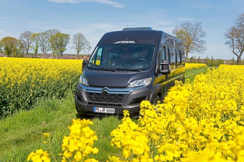 Motorhome in a rape field
