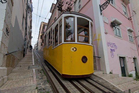 Rails with funicular Elevador da Bica