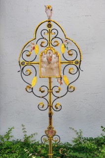 Old yellowed tombstone at the parish church Mariae Himmelfahrt