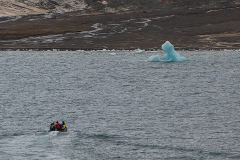 Zodiac approaching Champ Island