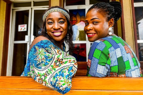 Friendly women in the Christ the king cathedral