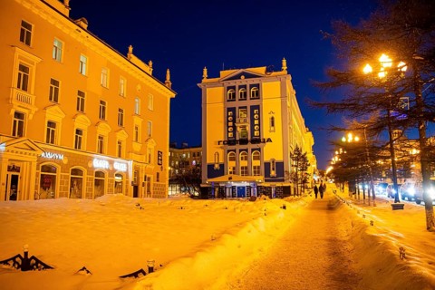 Night shot of Magadan