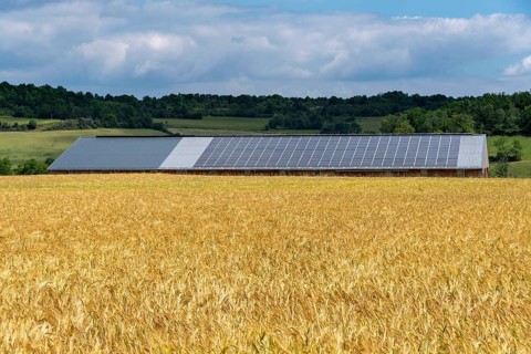 Solar panels on a roof in the Limagne plain
