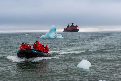 Zodiac approaching Champ Island