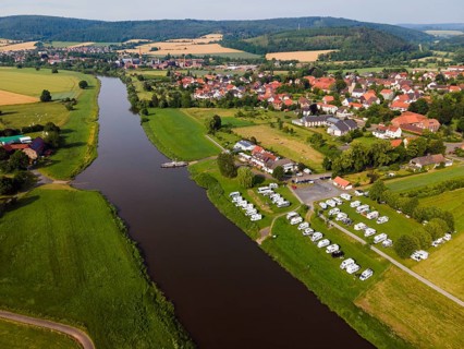 Drone image of the river Weser near Lippoldsberg