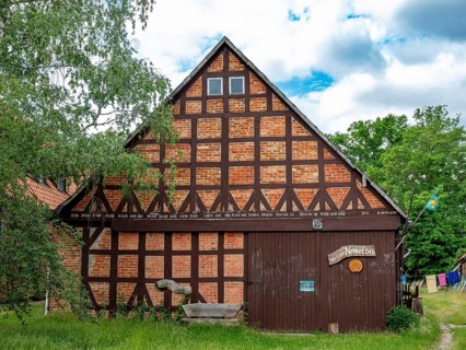 Half-timbered house from the 'Atelier Nemeton' in the Rundlingsdorf Guehlitz. The village is one of the 19 Rundling villages that have applied to become a UNESCO World Heritage Site. Guehlitz