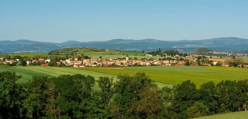View of the village of lamontgie in Limagne plain