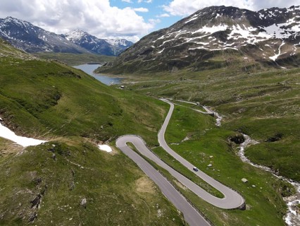 Aerial view of the south side of the Spluegen Pass in the direction of Montespluga