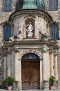 Entrance gate with statue of the Virgin Mary