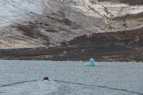 Zodiac approaching Champ Island