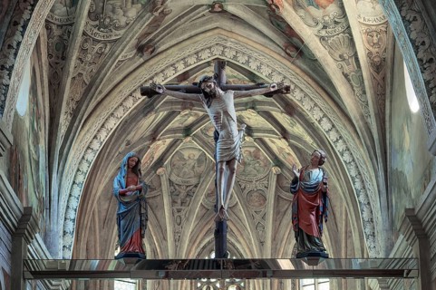 Christ on the cross and two female figures