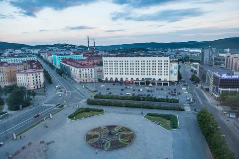 Overlook over Murmansk at sunset