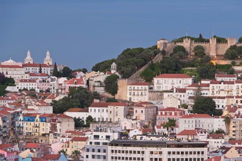 View from Miradouro de Sao Pedro de Alcantara over Lisbon with Igreja de Sao Vicente de Fora