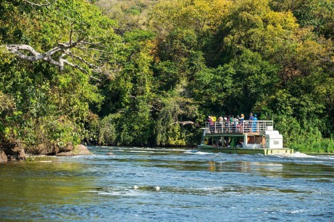 Tourist boat cruising the Nile before the Murchison Falls