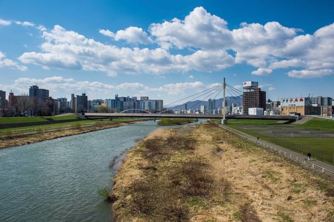 Ishikari river flowing through Sapporo