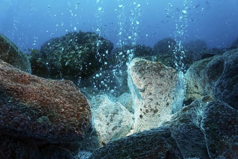 Rocks over a volcanic hot spot, Roca Redonda, Galapagos Islands