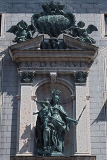 West front of the Residenz with angels Mary figure and baby Jesus