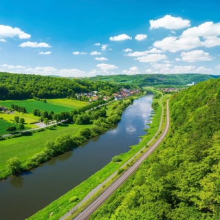 View from the Weser-Skywalk on the Weser towards Herstelle and Wuergassen