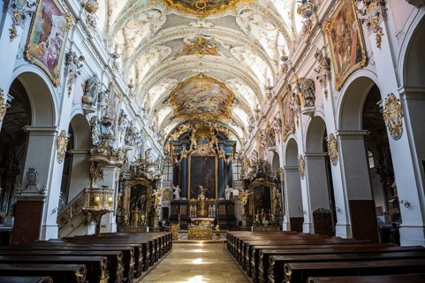 Interior of the romanesque St. Emmeram's Basilica (abbey) now known as Schloss Thurn und Taxis