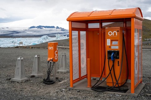 Lonely charging station for electric cars at Joekulsarlon