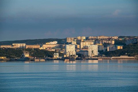 Overlook over Murmansk at sunset