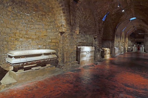 Historic coffins in the crypt of Palermo Cathedral