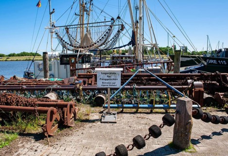 Fishing nets and other fishing equipment at the harbour of Greetsiel