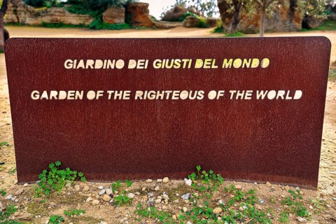 Iron stele with the inscription Garden of the Righteous of the World