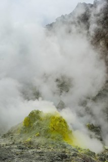 Sulphur pieces on Iozan (sulfur mountain) active volcano area