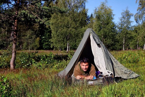 Man in tent