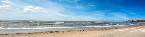 Panoramic view of the sandy beach at the harbour of the island Baltrum