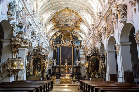 Interior of the romanesque St. Emmeram's Basilica (abbey) now known as Schloss Thurn und Taxis