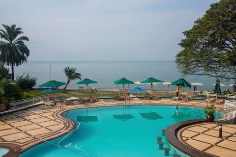 Swimming pool at a Luxus hotel on Lake Kivu