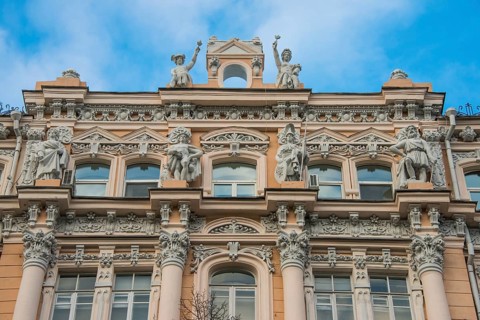 Stalinist architecture in the center of Kiev or Kyiv capital of the Ukraine
