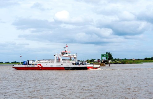 Ferry boat of the ferry line Wischhafen (Lower Saxony) -Glueckstadt (Schleswig-Holstein)