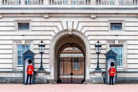 Two guards in front of guard house