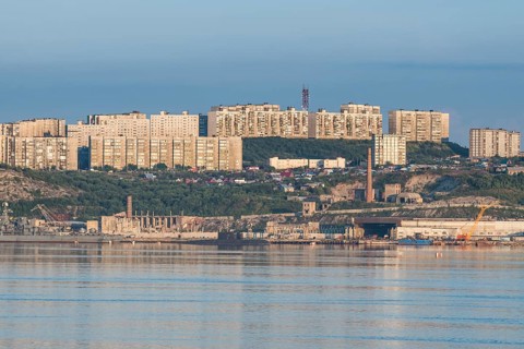 Overlook over Murmansk at sunset