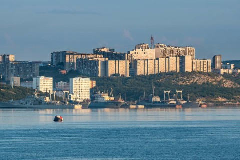 Overlook over Murmansk at sunset