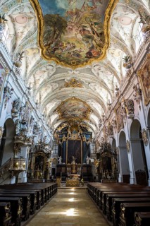 Interior of the romanesque St. Emmeram's Basilica (abbey) now known as Schloss Thurn und Taxis