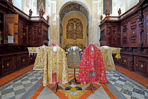 Historic bishop's vestments in the sacristy