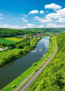 View from the Weser-Skywalk on the Weser towards Herstelle and Wuergassen