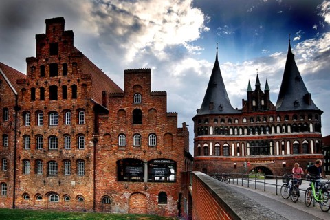 Brick Gothic warehouses on the Trave