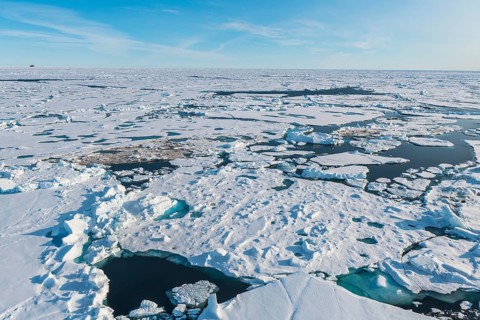 Aerial of the melting ice on the North Pole