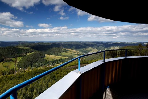 View from Thueringer Warte into the Bavarian-Thuringian border area of the former zonal border